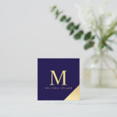Navy Blue en Gold Elegant Monogram Vierkante Visitekaartje (Staand voorkant)