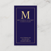 Navy Blue en Gold Elegant Monogram Visitekaartje (Voorkant)