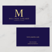 Navy Blue en Gold Elegant Monogram Visitekaartje (Voorkant / Achterkant)