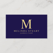Navy Blue en Gold Elegant Monogram Visitekaartje (Voorkant)