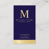 Navy Blue en Gold Elegant Monogram Visitekaartje (Voorkant)