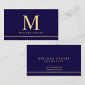 Navy Blue en Gold Elegant Monogram Visitekaartje (Voorkant / Achterkant)