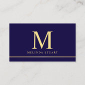 Navy Blue en Gold Elegant Monogram Visitekaartje (Voorkant)