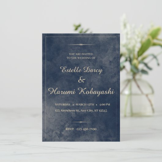 Navy Blue en Gold Elegant, Waterverf achtergrond Kaart (Staand voorkant)