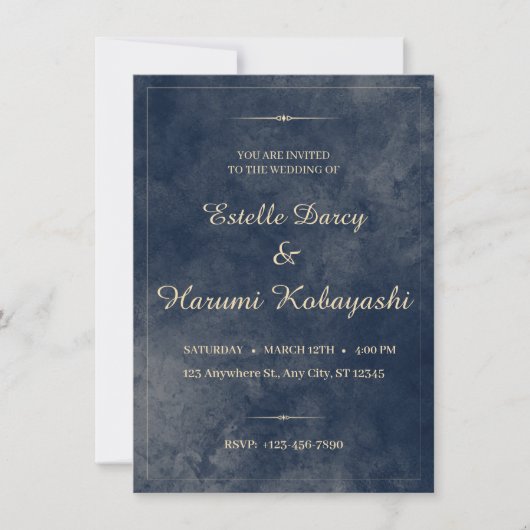 Navy Blue en Gold Elegant, Waterverf achtergrond Kaart (Voorkant)