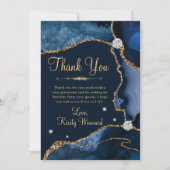 Navy Blue en Gold Faux Glitter Agate Birthday Bedankkaart (Voorkant)