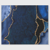 Navy Blue en Gold Faux Glitter Agate Cadeaupapier (Vlak)