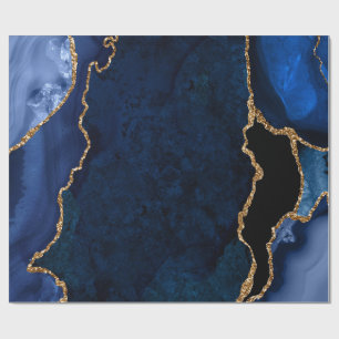 Navy Blue en Gold Faux Glitter Agate Cadeaupapier
