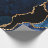 Navy Blue en Gold Faux Glitter Agate Cadeaupapier (Hoek)