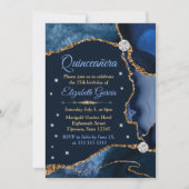 Navy Blue en Gold Faux Glitter Agate Quinceanera Kaart (Voorkant)
