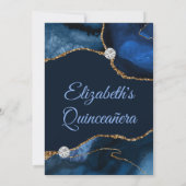 Navy Blue en Gold Faux Glitter Agate Quinceanera Kaart (Achterkant)