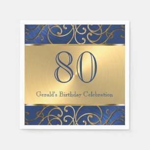 Navy Blue en Gold Filigree Swirls Servetten