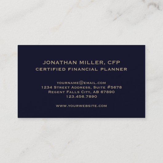 Navy Blue en Gold Financial Planner Visitekaartje (Achterkant)