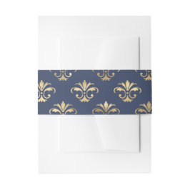 Navy Blue en Gold Fleur-de-Lis Pattern Uitnodigingen Wikkel
