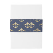 Navy Blue en Gold Fleur-de-Lis Pattern Uitnodigingen Wikkel (Achterkant Voorbeeld)