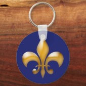 Navy Blue en Gold Fleur de Lis Sleutelhanger (Voorkant)