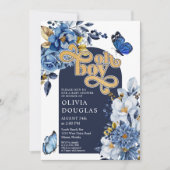 Navy Blue en Gold Floral Butterfly Baby shower Kaart (Voorkant)