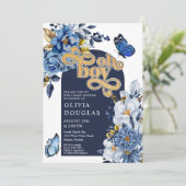 Navy Blue en Gold Floral Butterfly Baby shower Kaart (Staand voorkant)