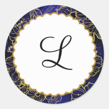 Navy Blue en Gold Floral Monogram Sticker