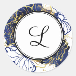 Navy Blue en Gold Floral Monogram Sticker