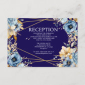 Navy Blue en Gold Floral Receptie Kaart (Voorkant)