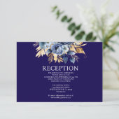 Navy Blue en Gold Floral Receptie Kaart (Staand voorkant)