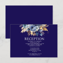 Navy Blue en Gold Floral Receptie Kaart