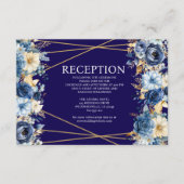 Navy Blue en Gold Floral Receptie Kaart (Voorkant)