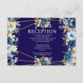 Navy Blue en Gold Floral Receptie Kaart (Voorkant)