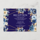 Navy Blue en Gold Floral Receptie Kaart (Voorkant)