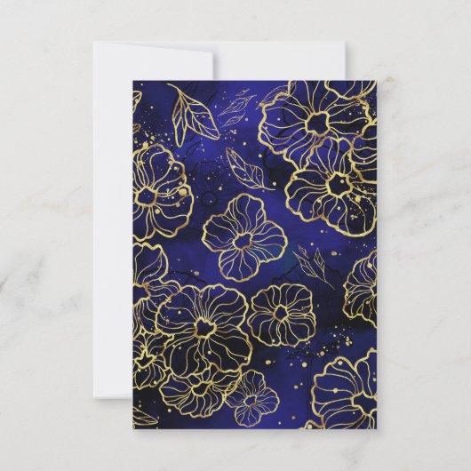 Navy Blue en Gold Floral RSVP (Achterkant)