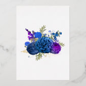 Navy Blue en Gold  Floral Wedding Folie in Folie Uitnodiging (Achterkant)