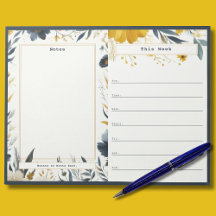 Navy Blue en Gold Floral Weekly Calendar Notitiebl