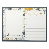 Navy Blue en Gold Floral Weekly Calendar Notitiebl Notitieblok (Voorkant)