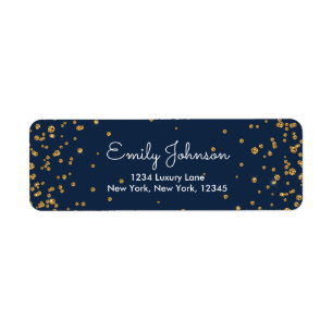 Navy Blue en Gold Foil Confetti Birthday Etiket