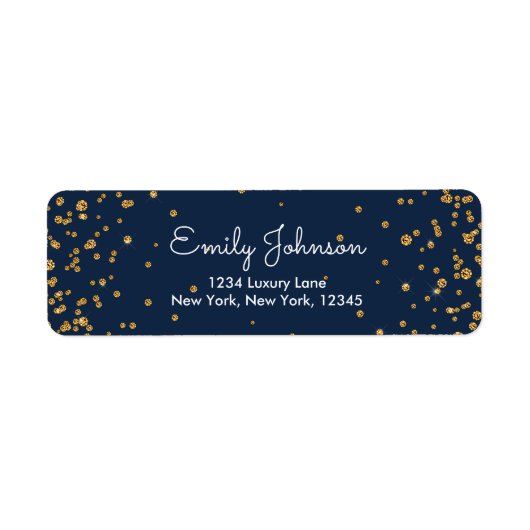 Navy Blue en Gold Foil Confetti Birthday Etiket (Voorkant)