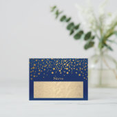 Navy Blue en Gold Foil met Confetti Stippen Plaatskaartje (Staand voorkant)