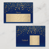 Navy Blue en Gold Foil met Confetti Stippen Plaatskaartje (Voorkant / Achterkant)