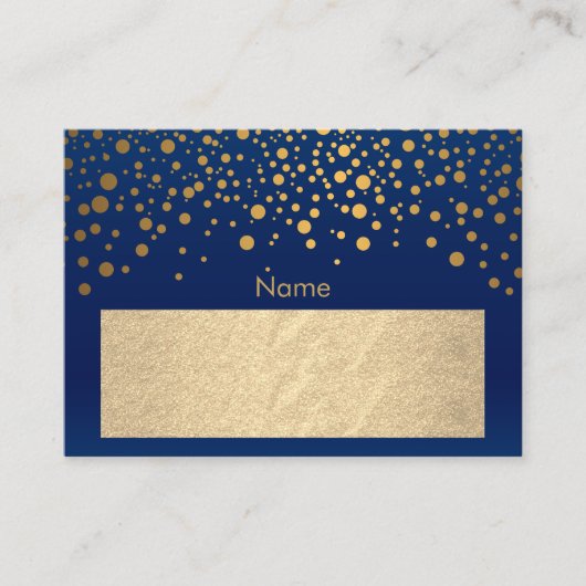 Navy Blue en Gold Foil met Confetti Stippen Plaatskaartje (Voorkant)
