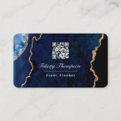 Navy Blue en Gold Geode Agate Stone QR Code Visitekaartje (Voorkant)