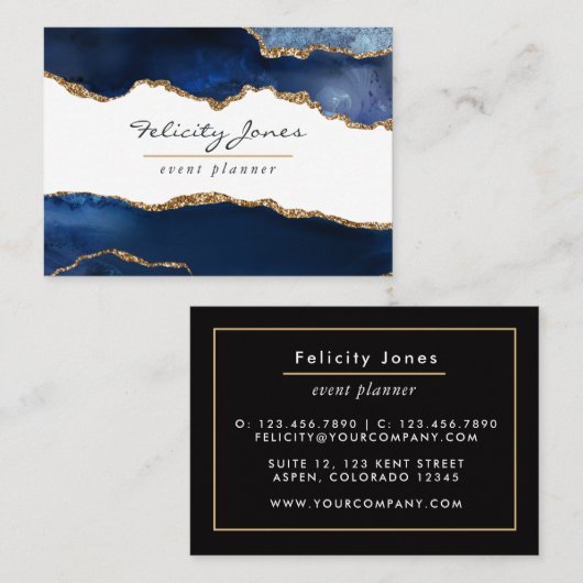 Navy Blue en Gold Geode Agate Stone Visitekaartje (Voorkant / Achterkant)