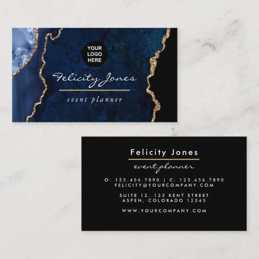 Navy Blue en Gold Geode Agate Stone Visitekaartje (Voorkant / Achterkant)