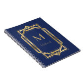 Navy Blue en Gold Geometric | Monogram en naam Notitieboek (Rechterzijde)