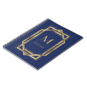 Navy Blue en Gold Geometric | Monogram en naam Notitieboek (Linkerzijde)