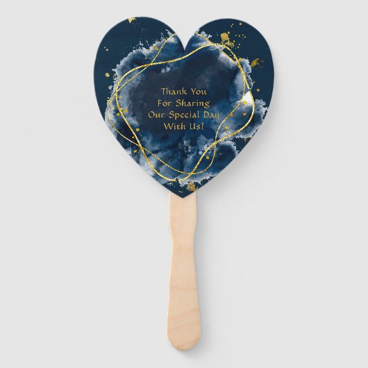 Navy Blue en Gold Geometric Wedding Handwaaier (Achterkant)