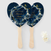 Navy Blue en Gold Geometric Wedding Handwaaier (Voorkant en achterkant)