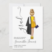 Navy Blue en Gold Girl Graduation Party Kaart (Voorkant)