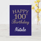 Navy Blue en Gold Glitter 100ste Verjaardag Kaart (Gele Bloem)