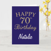 Navy Blue en Gold Glitter 70e Verjaardag Kaart (Gele Bloem)