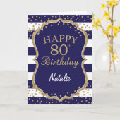 Navy Blue en Gold Glitter 80ste Verjaardag Kaart (Gele Bloem)